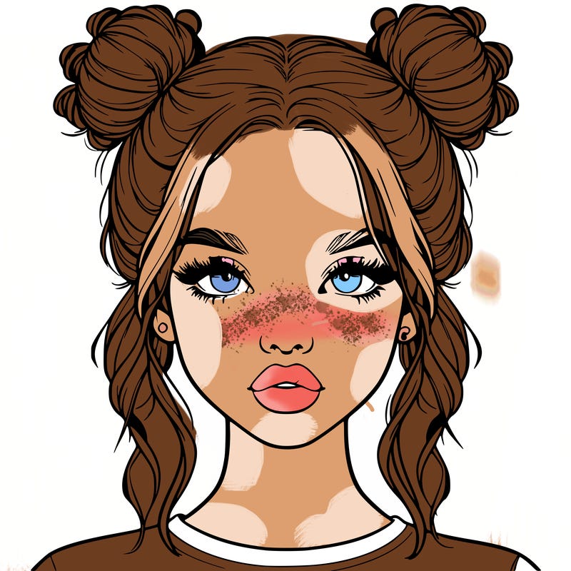 realistic girl with two buns in hair and lips