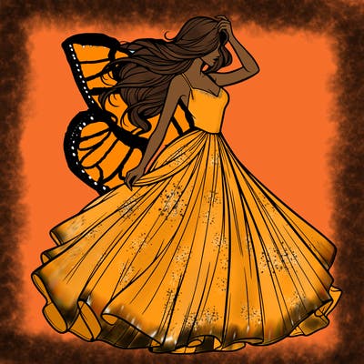 realistic woman with dress flowing in the wind