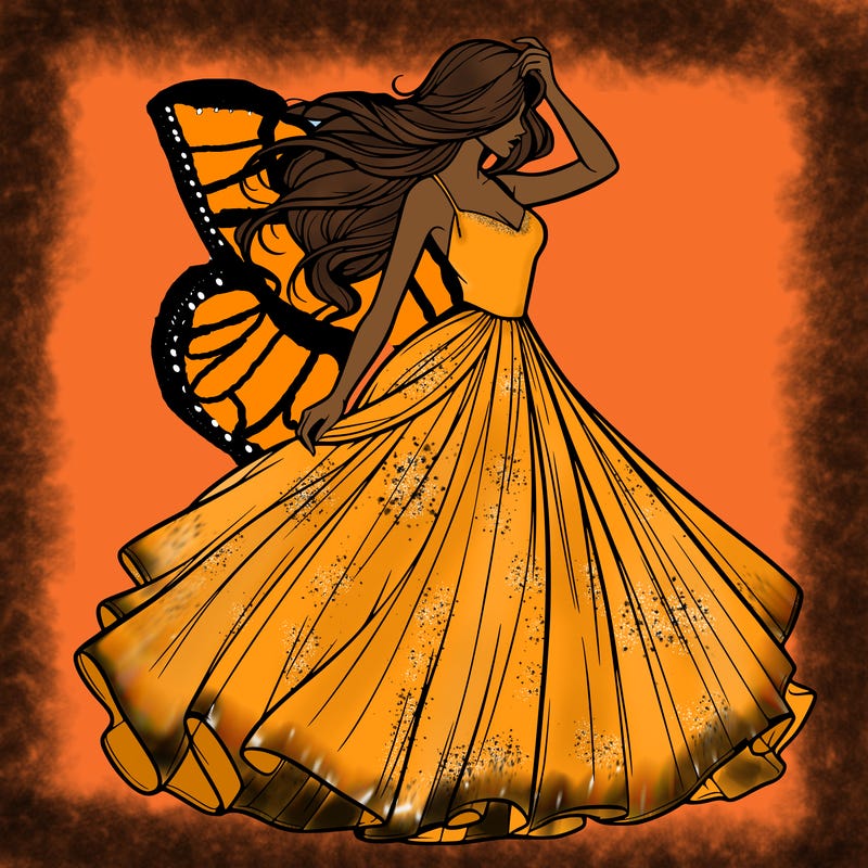 realistic woman with dress flowing in the wind