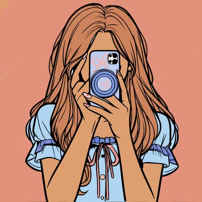 a realistic girl holding her phone taking pictures