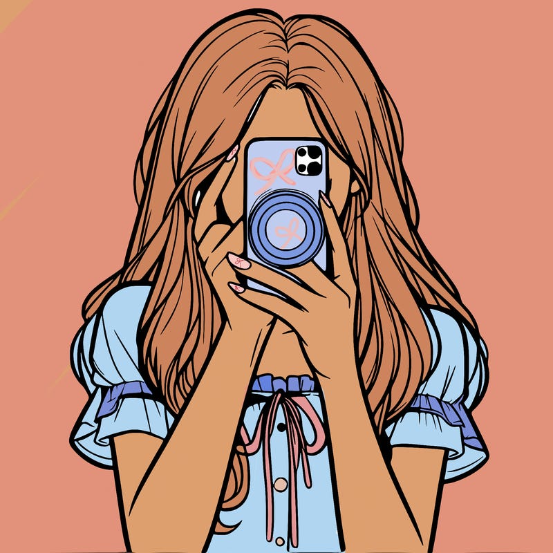 a realistic girl holding her phone taking pictures