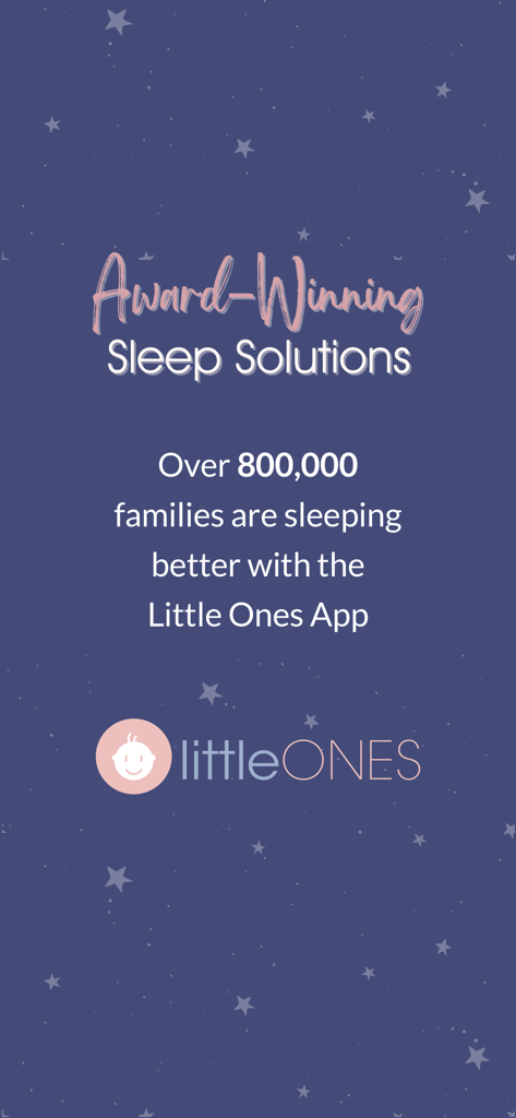Little Ones™ - Little Ones app promotional screen highlighting award winning sleep solutions used by over 800000 families