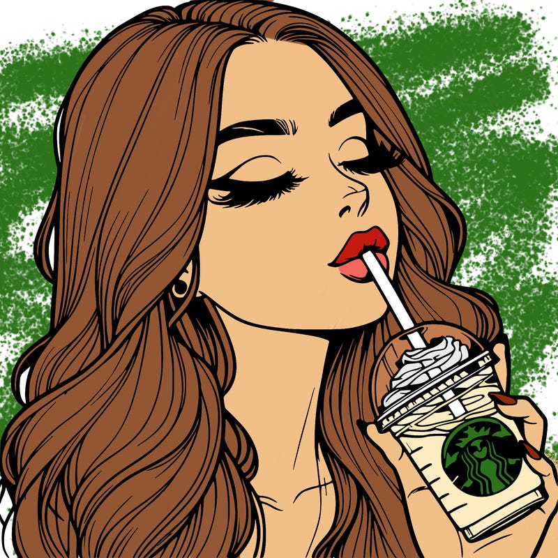 realistic girl drinking starbucks