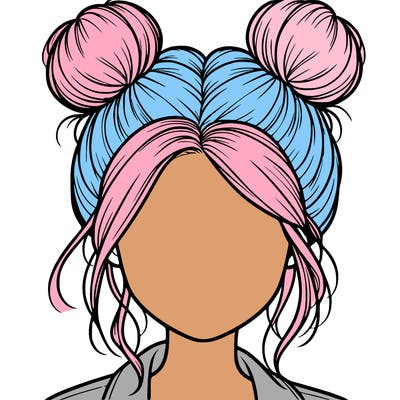 realistic girl with buns on the top of her hair