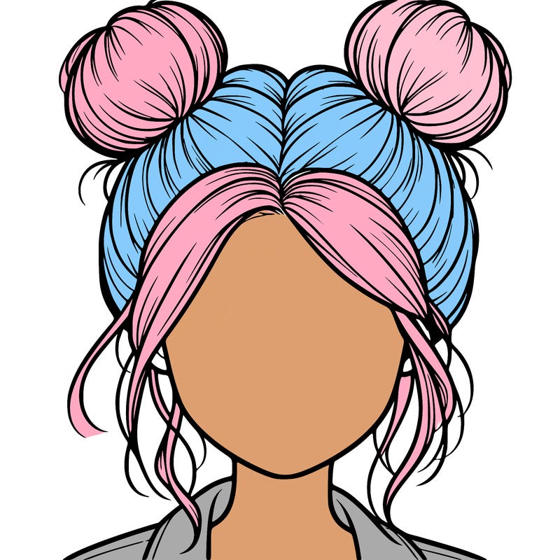 realistic girl with buns on the top of her hair