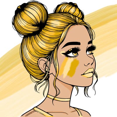 realistic girl with buns on the top of her head