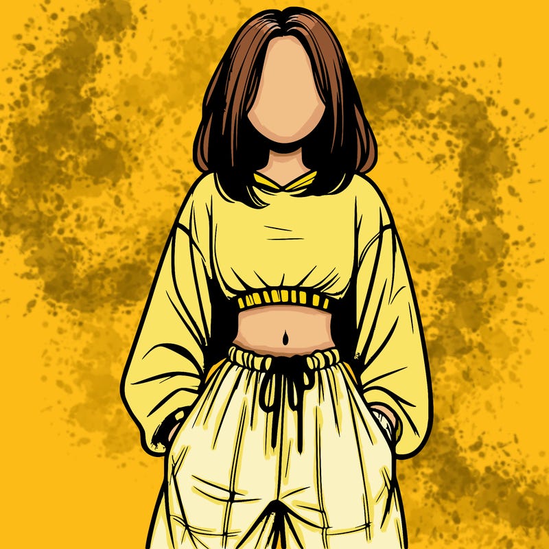 realistic girl faceless with baggy pants and a crop top