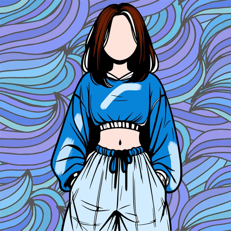 realistic girl faceless with baggy pants and a crop top