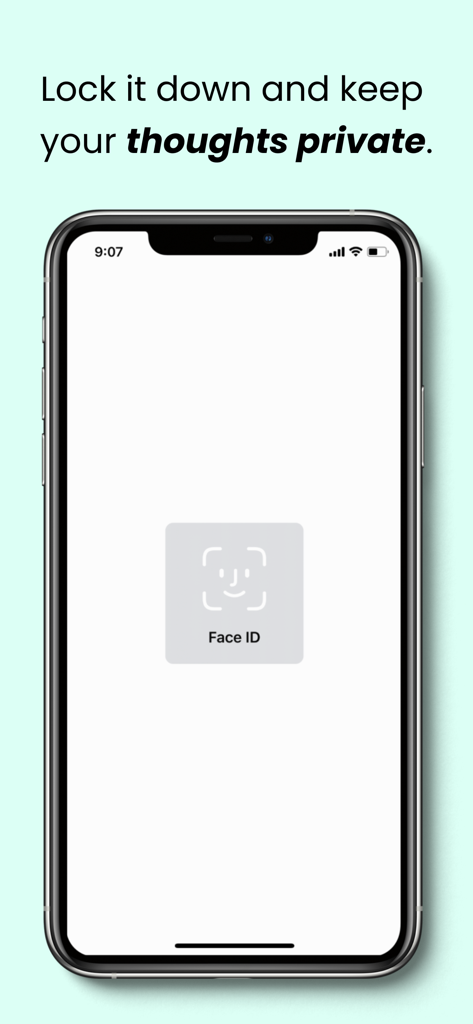 Poz Journal app screen showing Face ID lock for private thoughts.