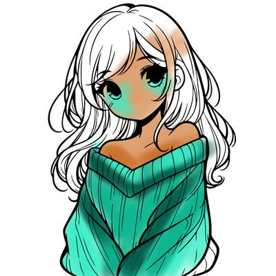 shy pretty girl wearing a sweater that is falling off one shoulder portrait