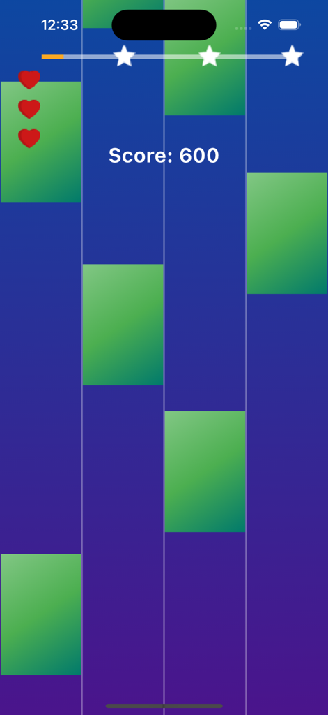 Piano Magic Tiles : Music Game - Gameplay screen of Piano Magic Tiles showing falling green blocks and player score