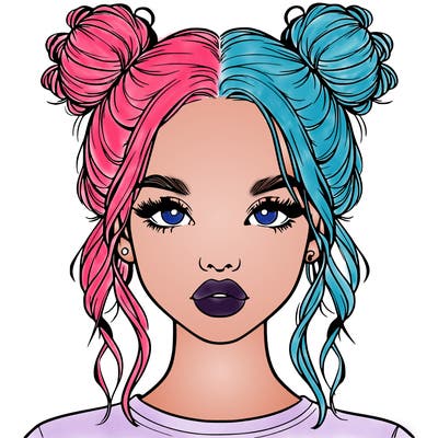 realistic girl with two buns in hair and lips
