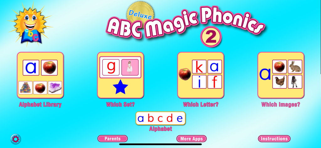 ABC MAGIC PHONICS 2 Deluxe - Main menu of the ABC Magic Phonics 2 Deluxe educational app showing different phonics games