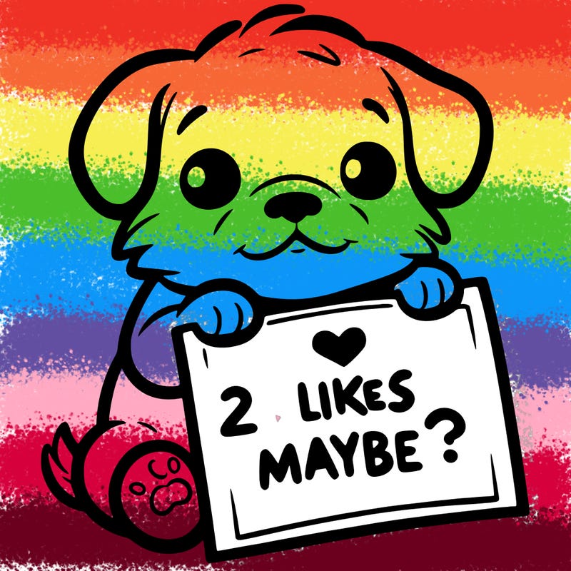a puppy holding a sign that says 2 likes maybe?