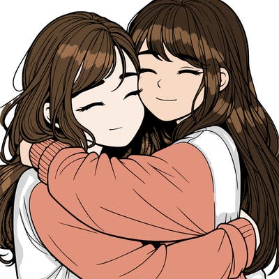realistic two girls hugging