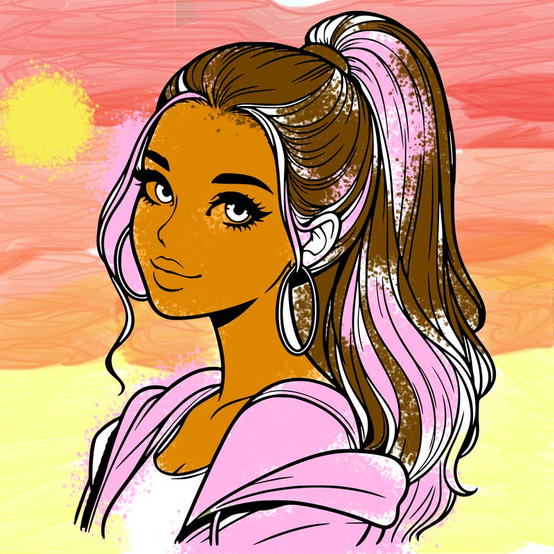 realistic girl with a high ponytail