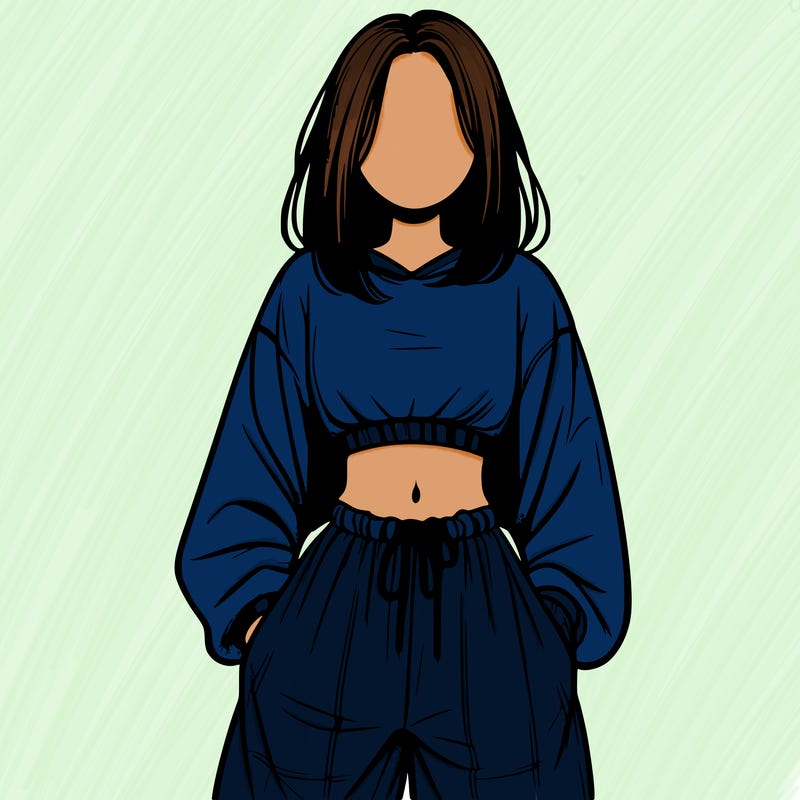 realistic girl faceless with baggy pants and a crop top