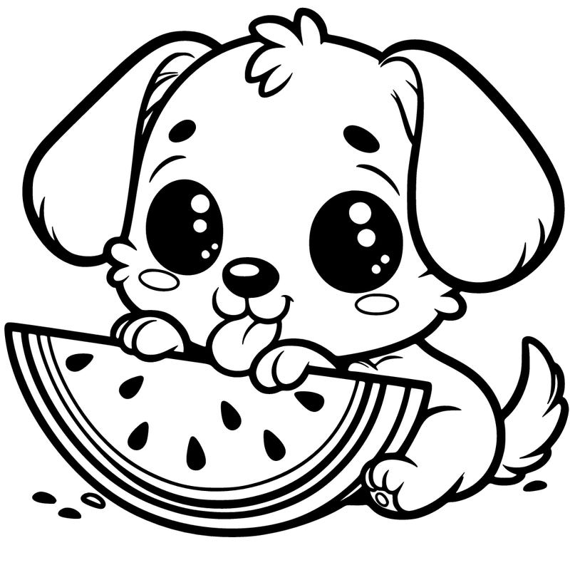 puppy eating watermelon