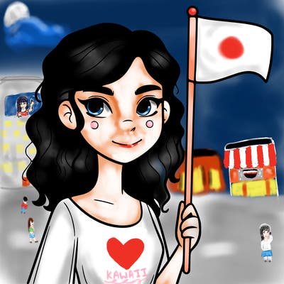 hot girl holding a flag