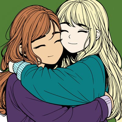 realistic two girls hugging