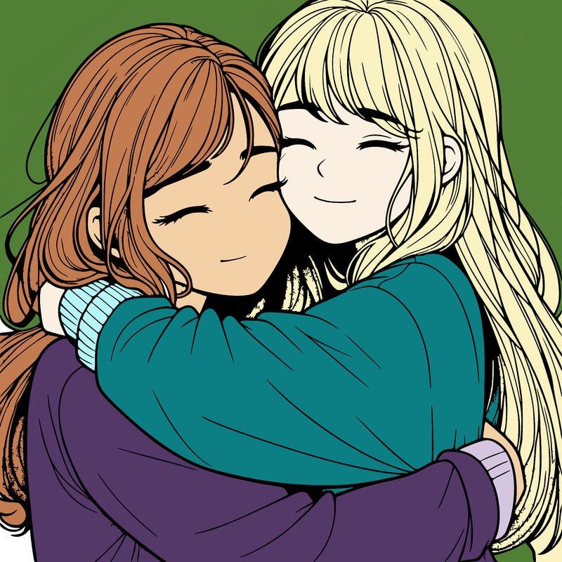 realistic two girls hugging