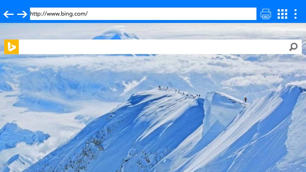 Soar Browser mobile app displaying the Bing search engine home page