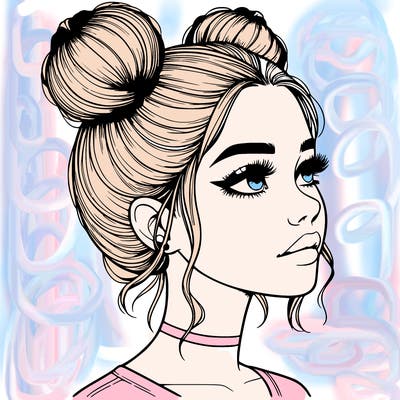 realistic girl with buns on the top of her head