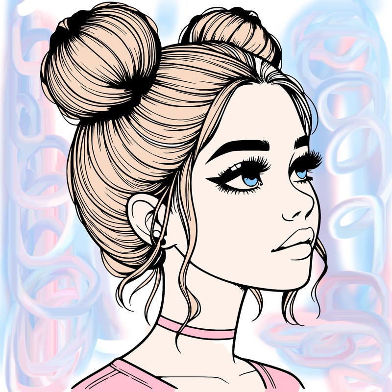 realistic girl with buns on the top of her head