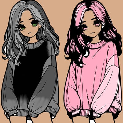 realistic girl with baggy sweater