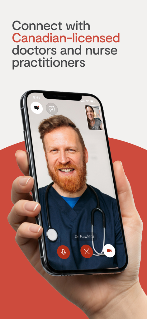 Smartphone showing a video consultation with a doctor on the Maple app
