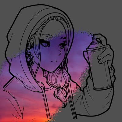a realistic girl, spray painting