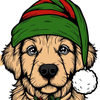 realistic dog with a christmas hat