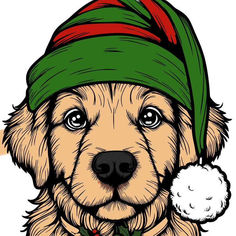 realistic dog with a christmas hat