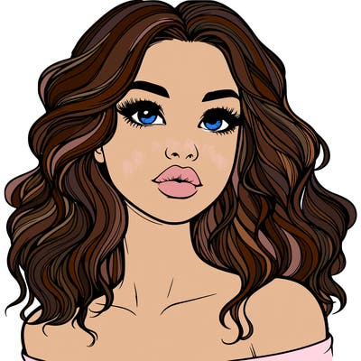 realistic girl with wavy hair and lips