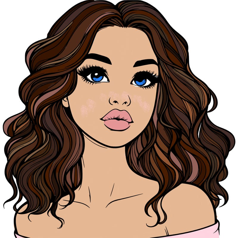 realistic girl with wavy hair and lips