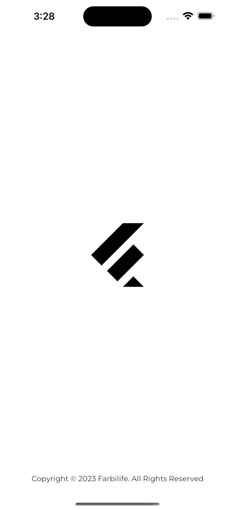 Fabrilife app splash screen featuring a black minimalist logo on a white background