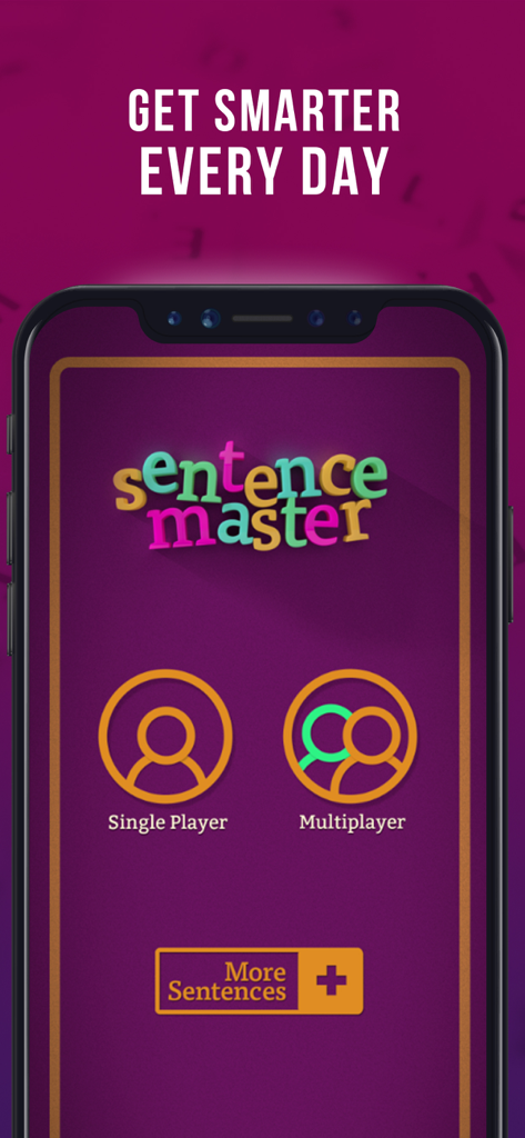 English Sentence Builder Game - Sentence Master app home screen showing single player and multiplayer game modes