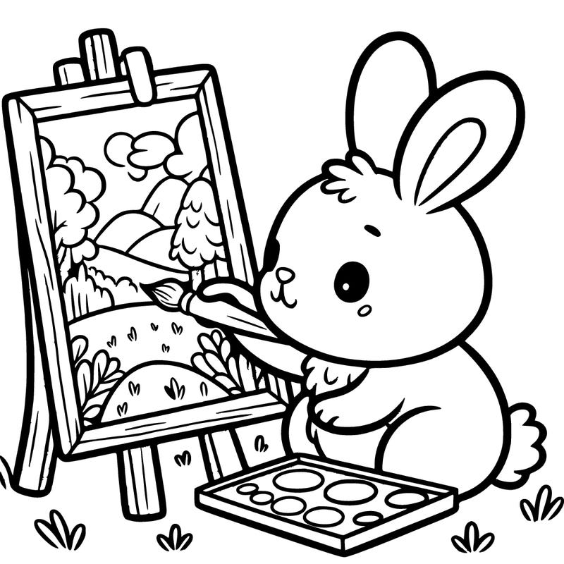 rabbit painting a picture