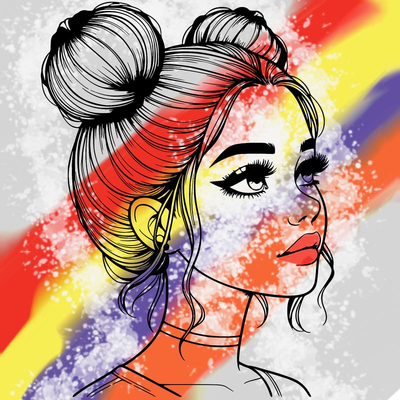 realistic girl with buns on the top of her head