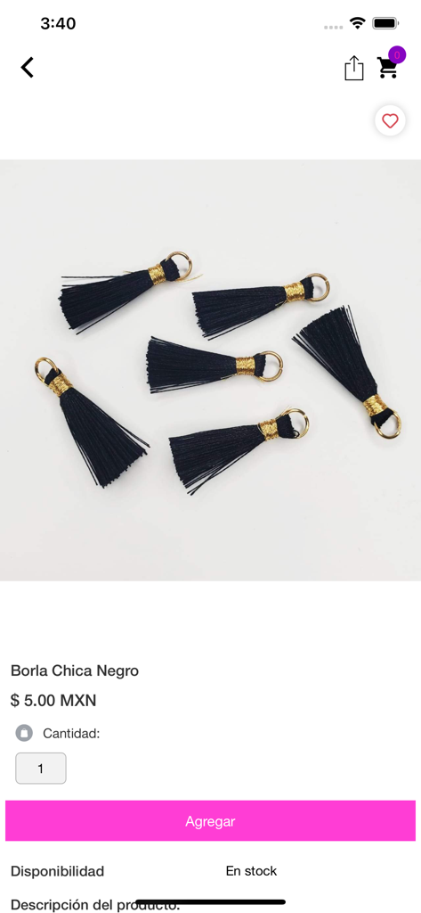 Accesorios Rubi - Kleine schwarze Quasten mit goldenen Ringen auf der Produktseite von Accesorios Rubi