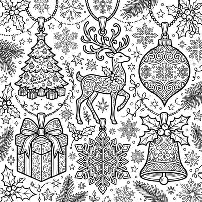 Explore a collection of intricately designed Christmas pendants, including festive trees, reindeer, and snowflakes. Perfect for a relaxing and creative holiday coloring session.