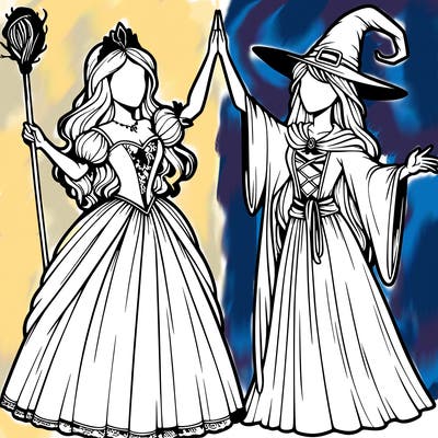 detailed realistic split of a princess and a witch