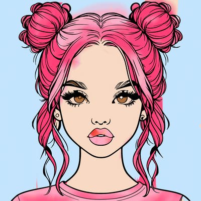 realistic girl with two buns in hair and lips