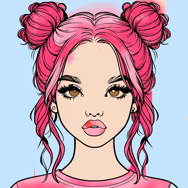 realistic girl with two buns in hair and lips