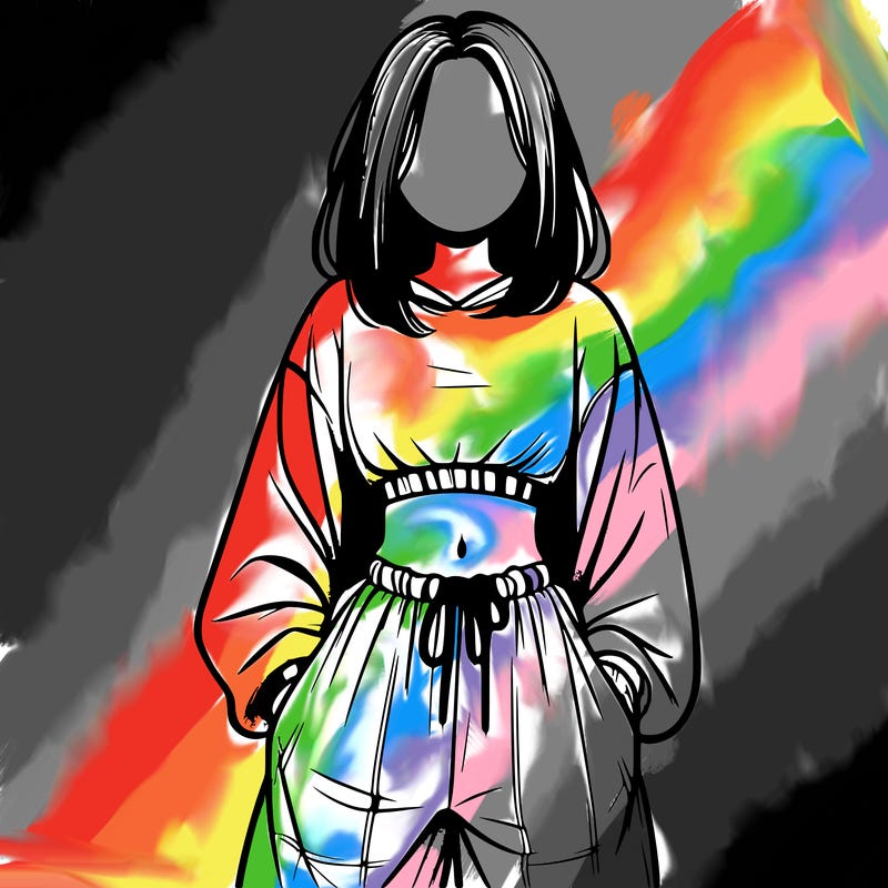 realistic girl faceless with baggy pants and a crop top