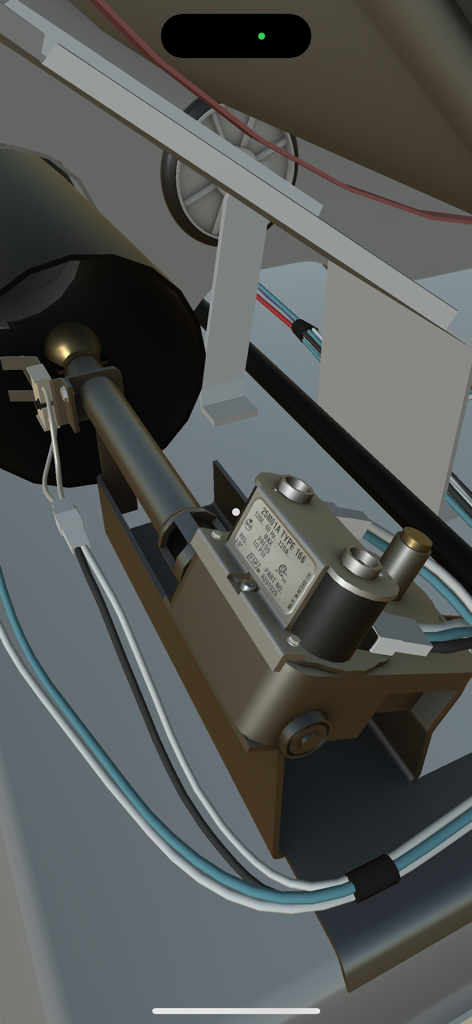 Appliance Repair Sim: Dryer - Detailed 3D view of internal dryer components including the gas valve and wiring in the repair simulation app