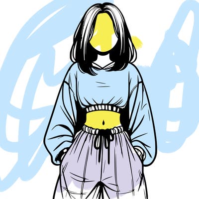 realistic girl faceless with baggy pants and a crop top