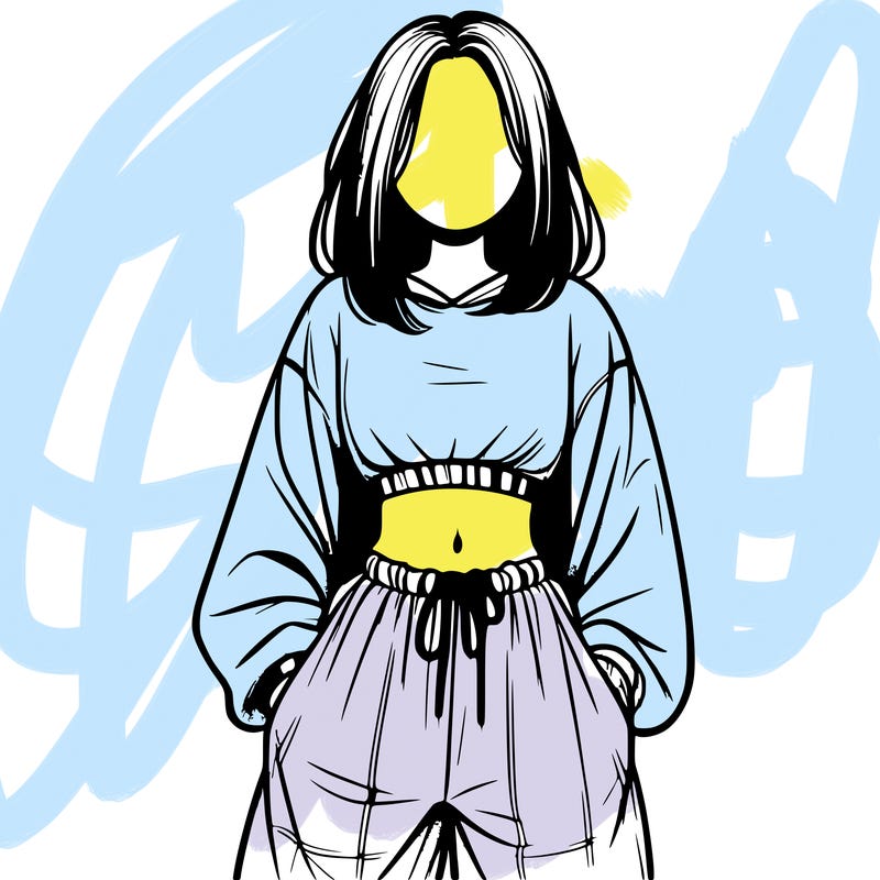 realistic girl faceless with baggy pants and a crop top