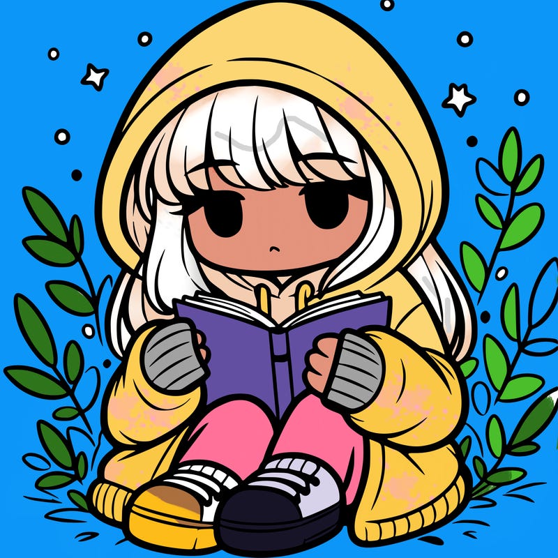 girl in oversized hoodie reading a book