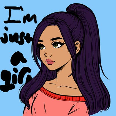 realistic girl with a high ponytail